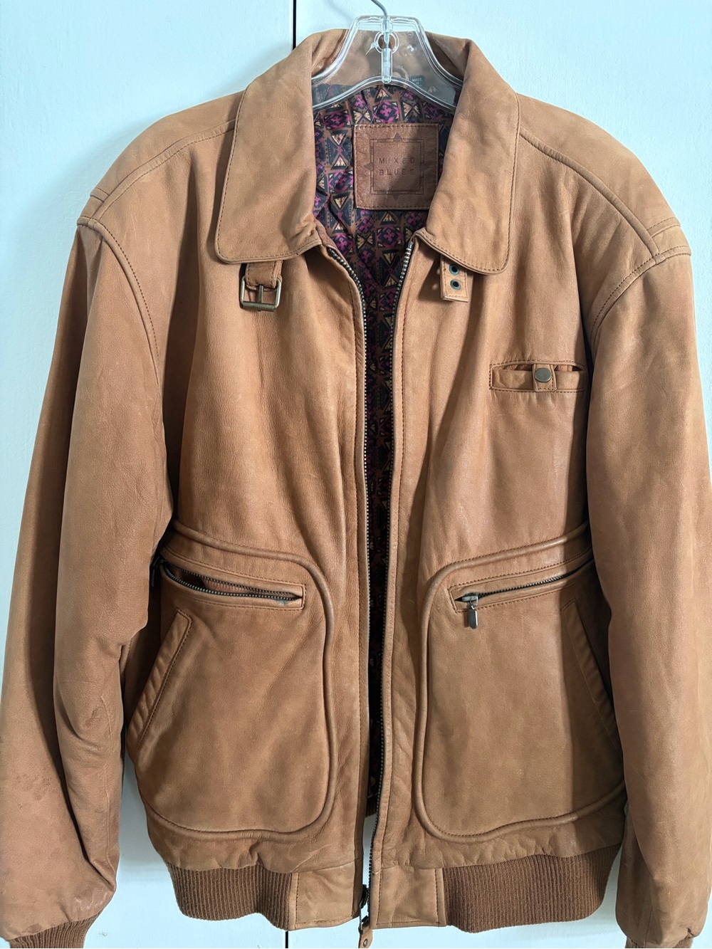 Classic Women's Tan Leather Bomber Jacket - Soft Suede Finish